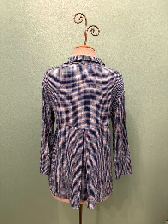 EASY CROP SHIRT CRINKLE CHECK-VIVID BLUE-CUT LOOSE