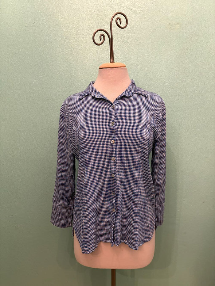 EASY CROP SHIRT CRINKLE CHECK-VIVID BLUE-CUT LOOSE