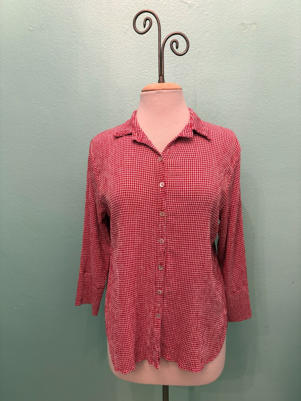 EASY CROP SHIRT CRINKLE CHECK-CHERRY-CUT LOOSE