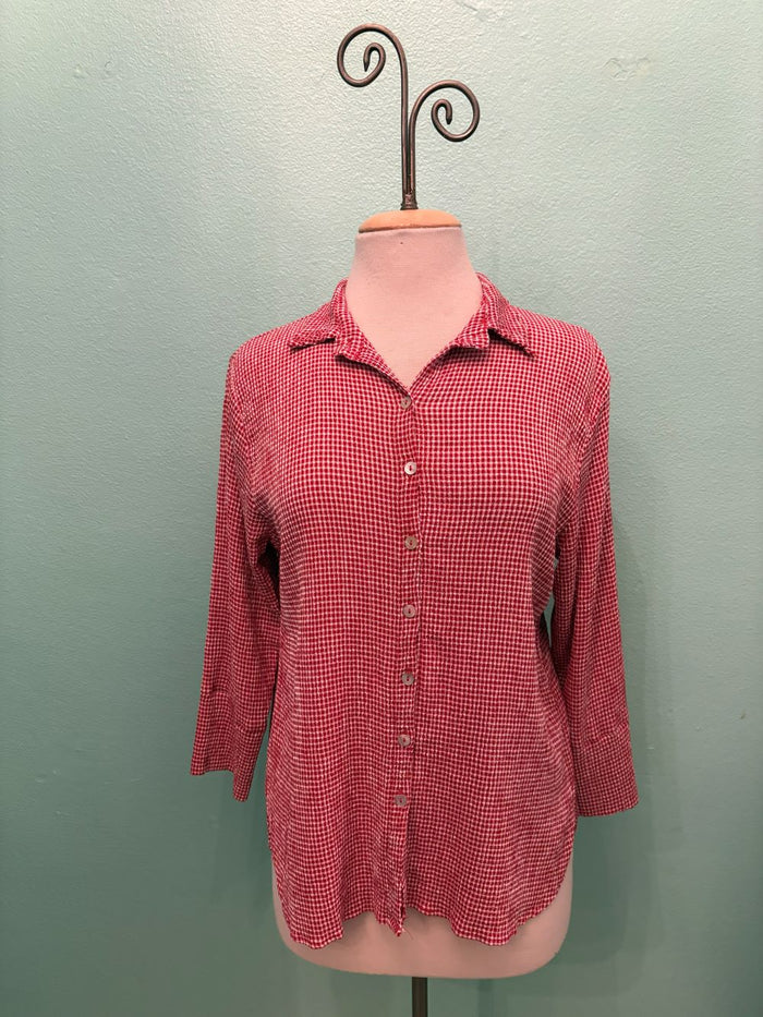 EASY CROP SHIRT CRINKLE CHECK-CHERRY-CUT LOOSE