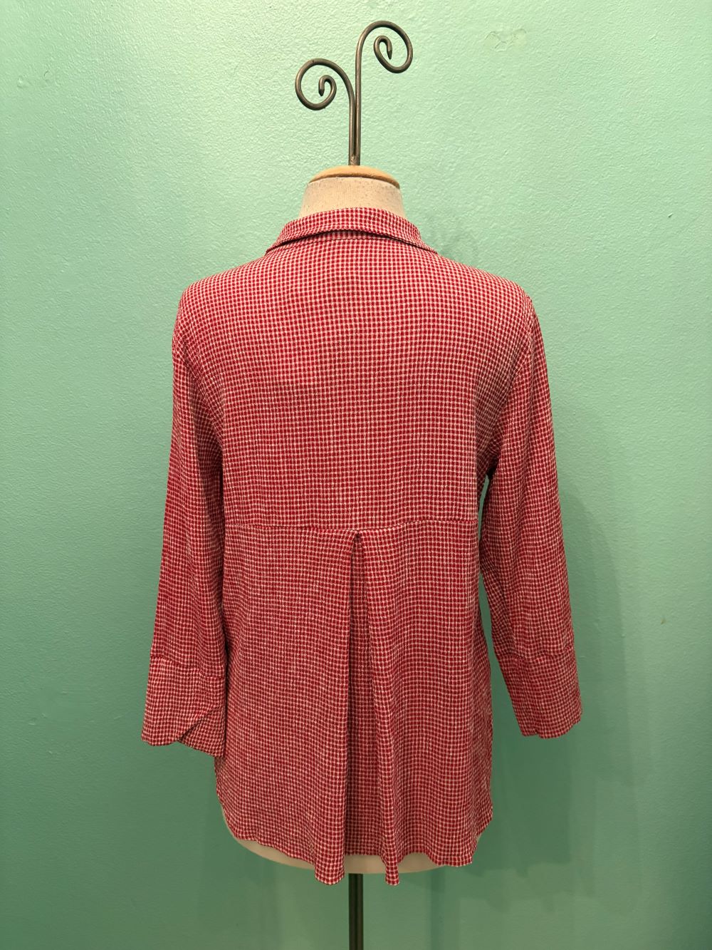 EASY CROP SHIRT CRINKLE CHECK-CHERRY-CUT LOOSE