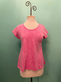 SCOOP CAP SLEEVE TEE W/POCKET-PINK-COTTON LANI