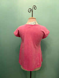 SCOOP CAP SLEEVE TEE W/POCKET-PINK-COTTON LANI