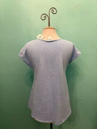 SCOOP CAP SLEEVE TEE W/POCKET-SKY-COTTON LANI