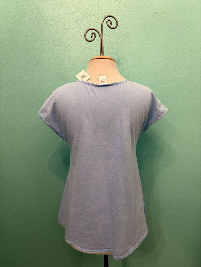 SCOOP CAP SLEEVE TEE W/POCKET-SKY-COTTON LANI