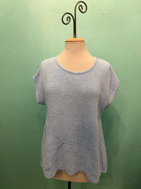 GAUZE SCOOP NECK W/POCKET-SKY-COTTON LANI
