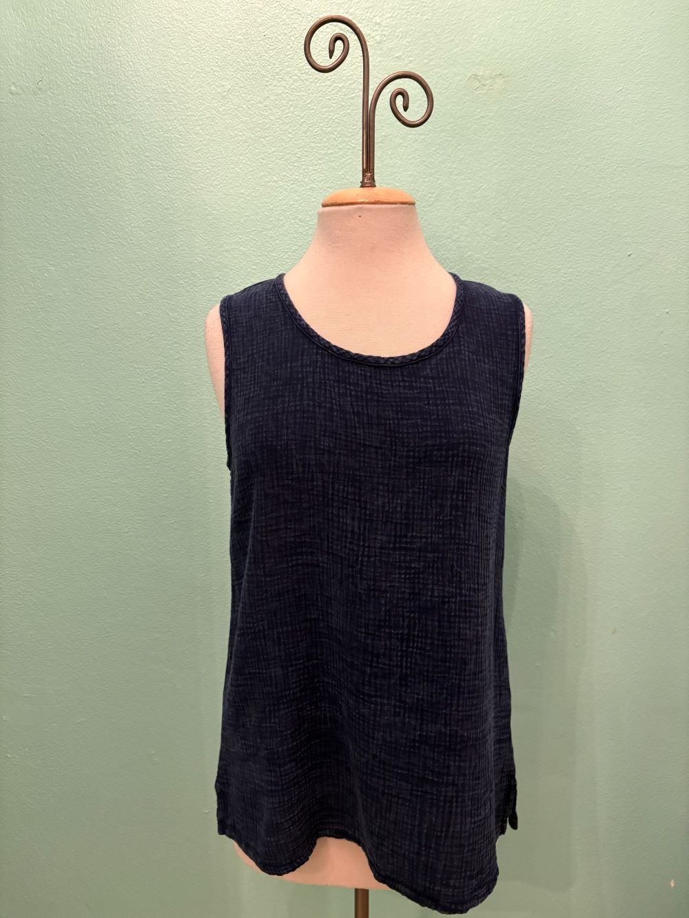 GAUZE TANK-INDIGO-COTTON LANI