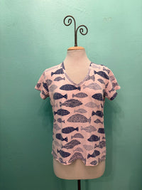 S/S V-NECK FISH TEE-LULLABY-COTTON LANI