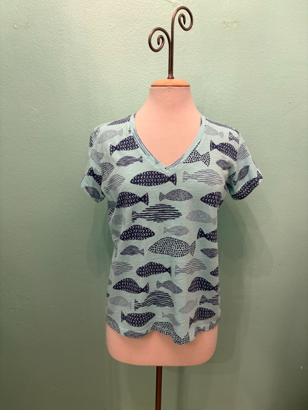 S/S V-NECK FISH TEE-TIDEPOOL-COTTON LANI
