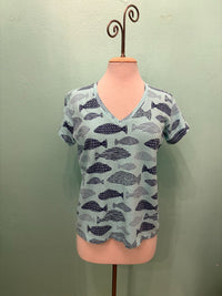 S/S V-NECK FISH TEE-TIDEPOOL-COTTON LANI