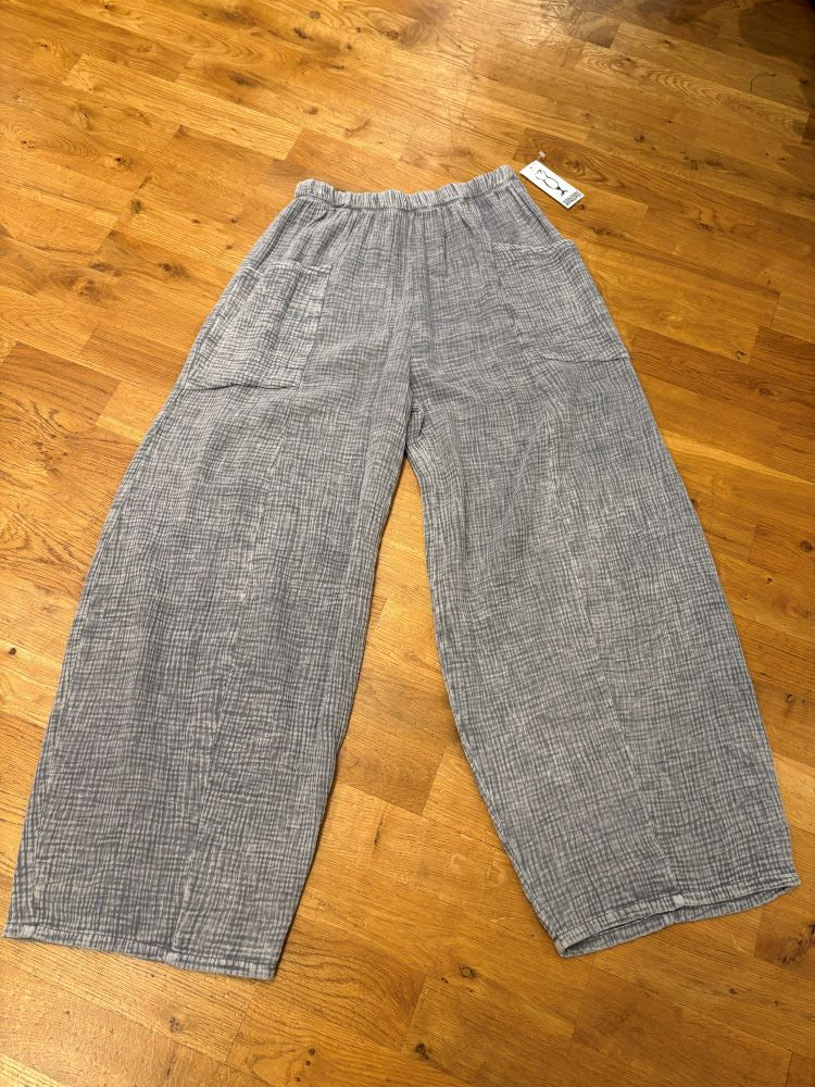 GAUZE BARREL PANT-MINERAL SILVER-COTTON LANI