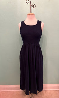 SMOCKED TANK MIDI DRESS-VIBRANT NAVY-MODODOC
