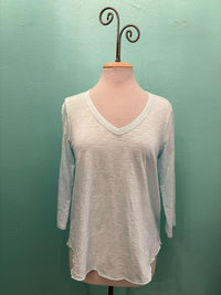 3/4 SLEEVE TEE W/CURVE HEM-BLUE PEARL-MODODOC