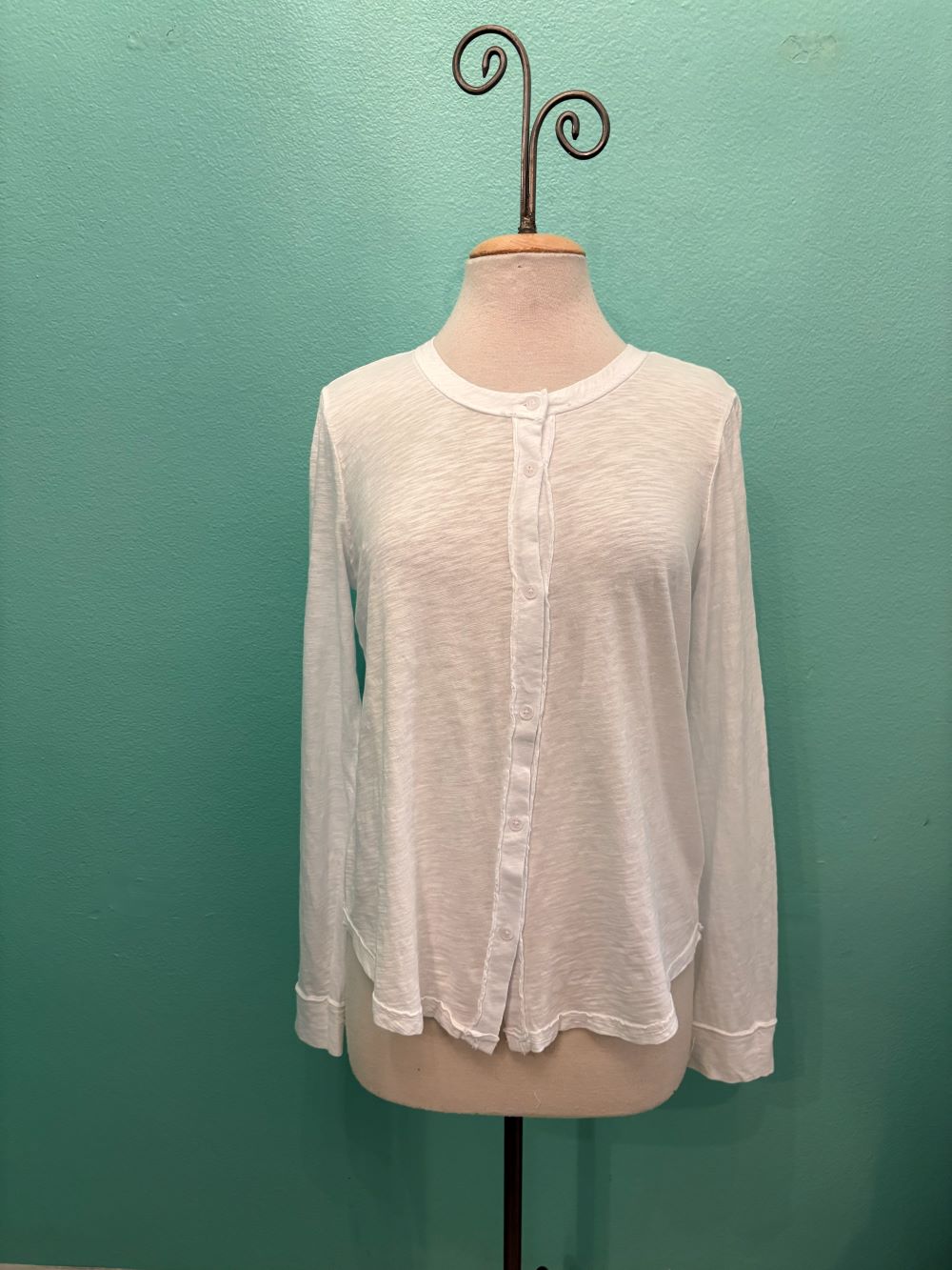 L/S RAW SEAM BUTTON CARDIGAN-WHITE HALO-MODODOC
