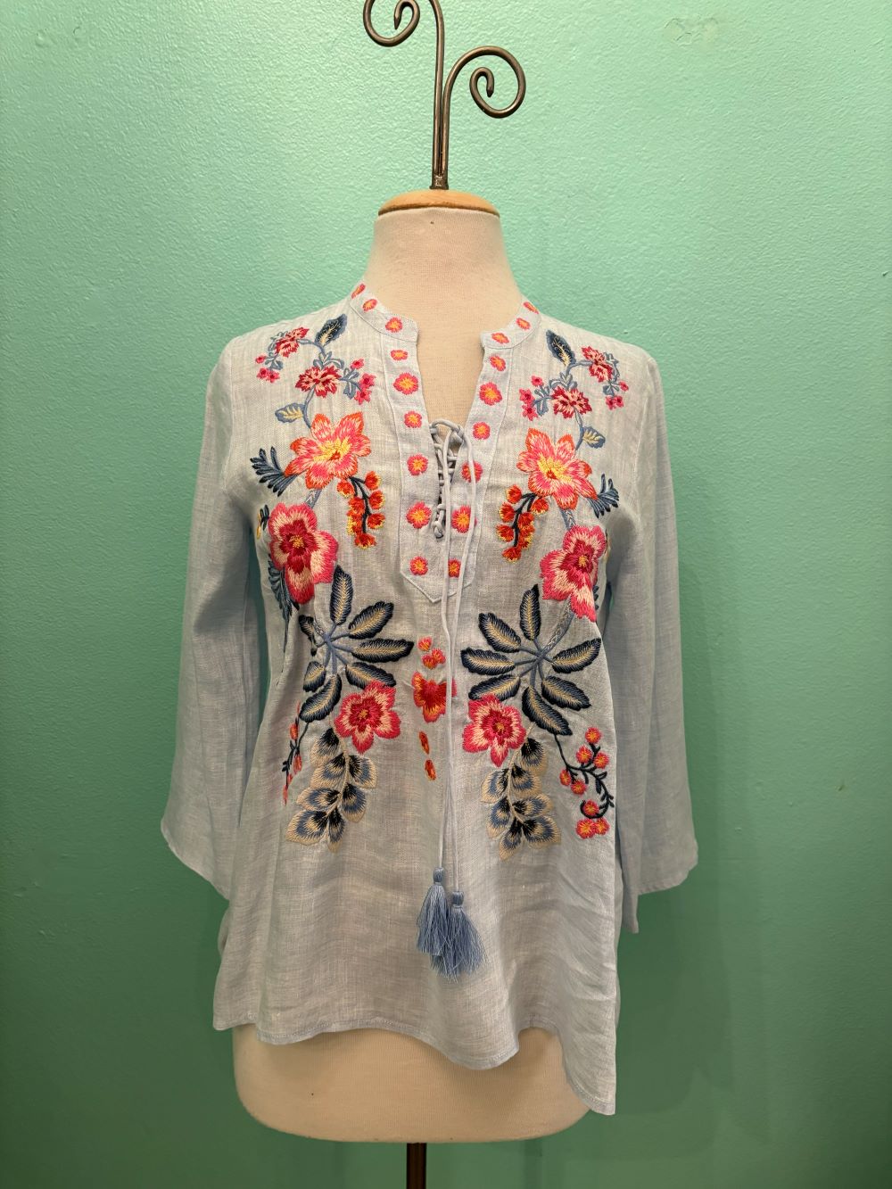TIE FRONT BLOUSE-LIRIELLE-BLUE-JOHNNY WAS