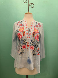 TIE FRONT BLOUSE-LIRIELLE-BLUE-JOHNNY WAS