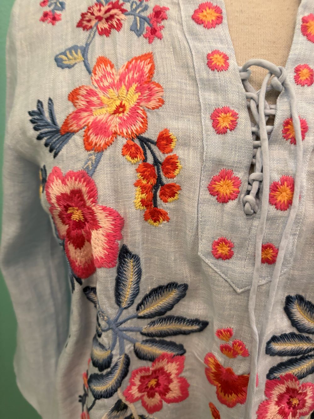 TIE FRONT BLOUSE-LIRIELLE-BLUE-JOHNNY WAS