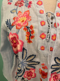 TIE FRONT BLOUSE-LIRIELLE-BLUE-JOHNNY WAS
