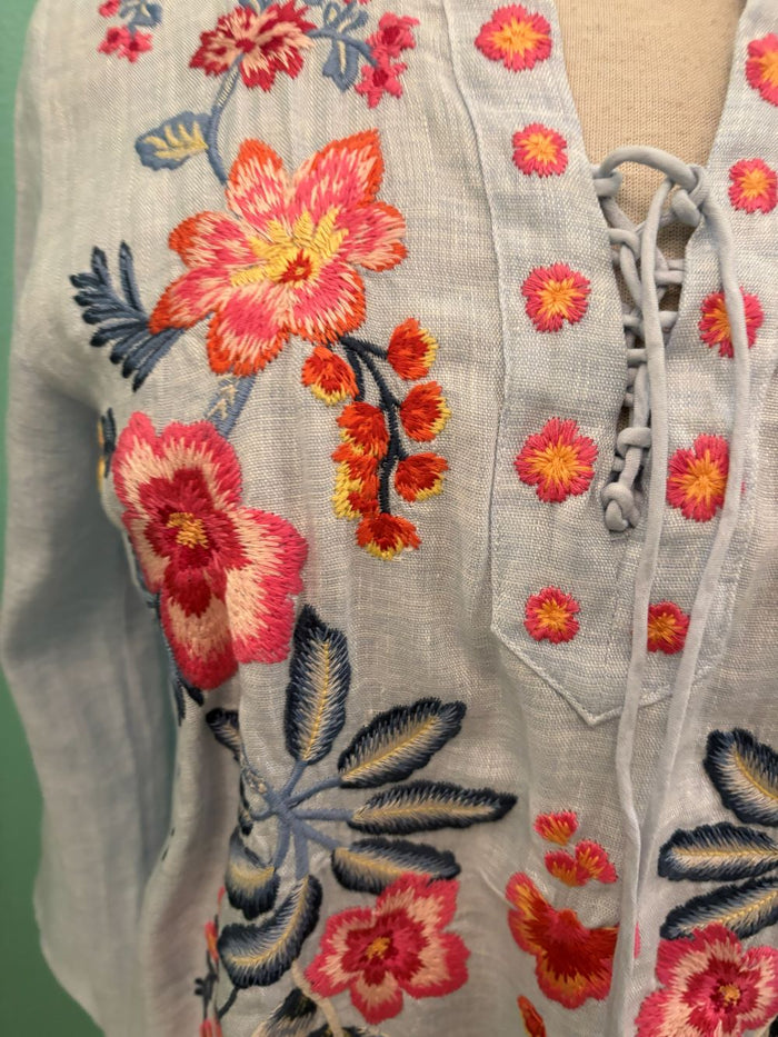 TIE FRONT BLOUSE-LIRIELLE-BLUE-JOHNNY WAS