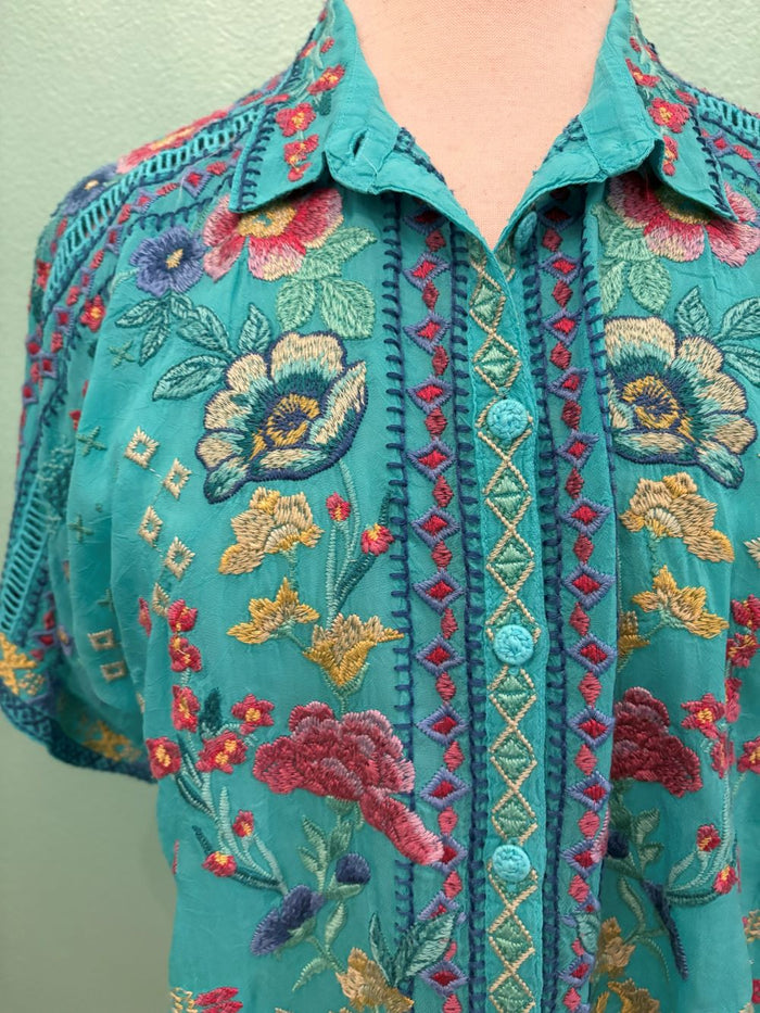 THE AUDREY SHORT SLEEVE SHIRT-LUNES-CERAMIC BLUE-JOHNNY WAS