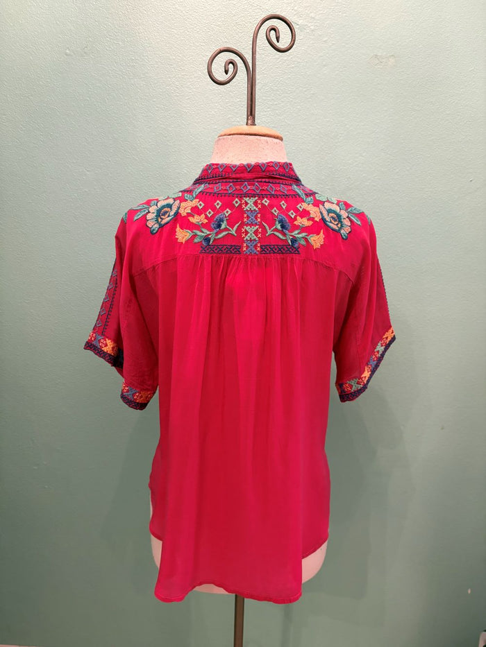 THE AUDREY SHORT SLEEVE SHIRT-LUNES-CERISE-JOHNNY WAS