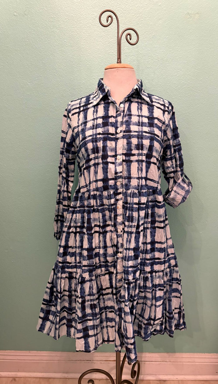 JUNE BUTTONDOWN DRESS-BLUE/WHITE FRAME-DRESS ADDICT