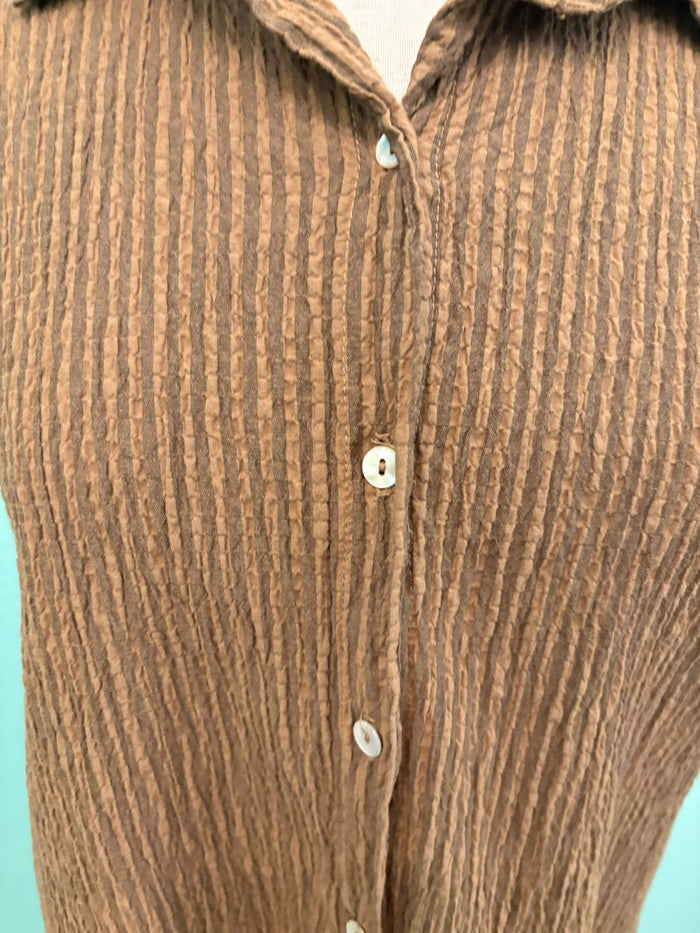 SLEEVELESS SHIRT STRIPE W/COLLAR-COCONUT-CUT LOOSE