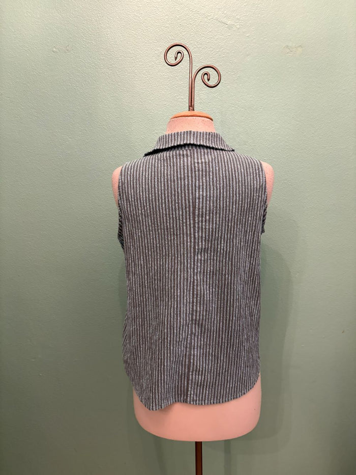 SLEEVELESS SHIRT STRIPE W/COLLAR-BELLFLOWER-CUT LOOSE