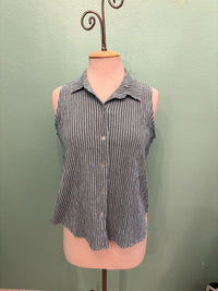 SLEEVELESS SHIRT STRIPE W/COLLAR-BELLFLOWER-CUT LOOSE