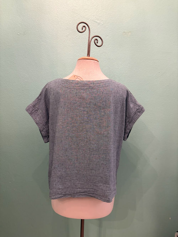 S/S CROSSHATCH CROP TOP-BELLFLOWER-CUT LOOSE