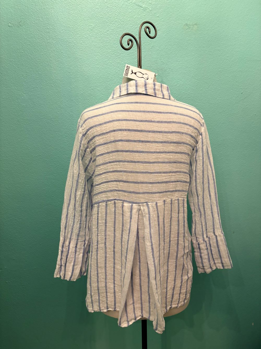 BLUE STRIPE CROP EASY SHIRT-LAUNDERED-CUT LOOSE