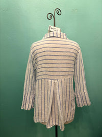 BLUE STRIPE CROP EASY SHIRT-LAUNDERED-CUT LOOSE