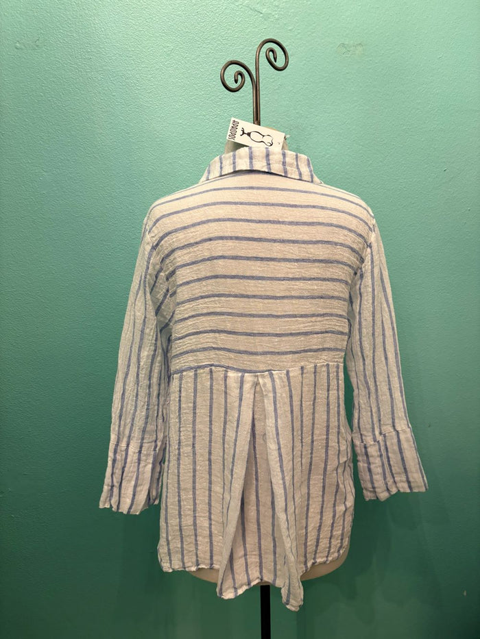 BLUE STRIPE CROP EASY SHIRT-LAUNDERED-CUT LOOSE