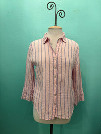 BLUE STRIPE CROP EASY SHIRT-PINK SALT-CUT LOOSE