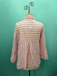 BLUE STRIPE CROP EASY SHIRT-PINK SALT-CUT LOOSE