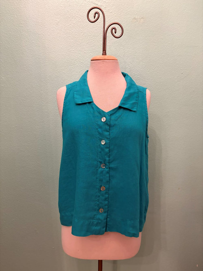 SLEEVELESS COLLAR HANKY LINEN-ATLANTIS-CUT LOOSE