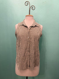 SLEEVELESS SHIRT STRIPE W/COLLAR-JICAMA-CUT LOOSE