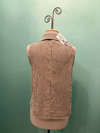 SLEEVELESS SHIRT STRIPE W/COLLAR-JICAMA-CUT LOOSE