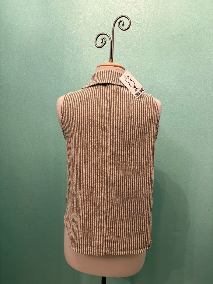 SLEEVELESS SHIRT STRIPE W/COLLAR-JICAMA-CUT LOOSE