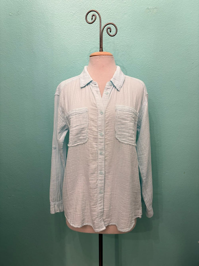 ROLL-UP SLV GAUZE BUTTON SHIRT-BLUE PEARL-MODODOC