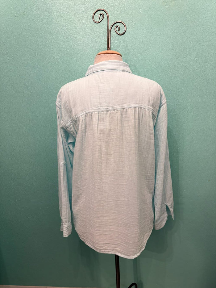 ROLL-UP SLV GAUZE BUTTON SHIRT-BLUE PEARL-MODODOC