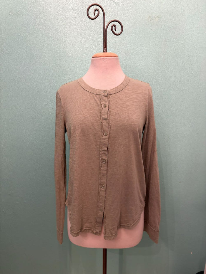 L/S RAW SEAM BUTTON CARDIGAN-SOFT SAGE-MODODOC