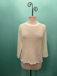 3/4 SLEEVE CROCHET SWEATER-OFF WHITE-MODODOC