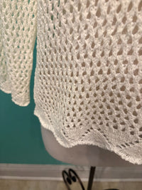 3/4 SLEEVE CROCHET SWEATER-OFF WHITE-MODODOC