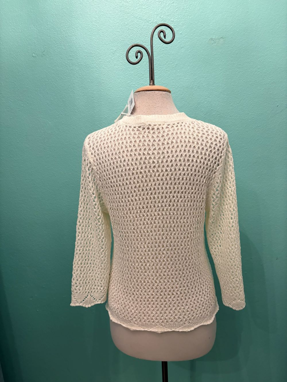 3/4 SLEEVE CROCHET SWEATER-OFF WHITE-MODODOC