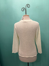 3/4 SLEEVE CROCHET SWEATER-OFF WHITE-MODODOC