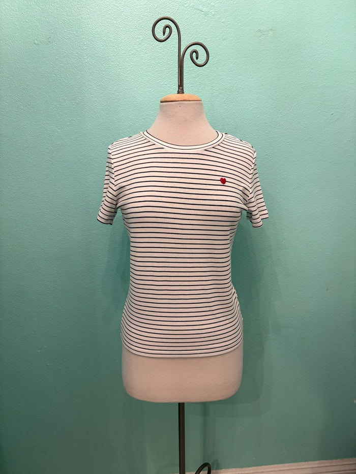 STRIPED T-SHIRT W/HEART DETAIL-MOLLY BRACKEN