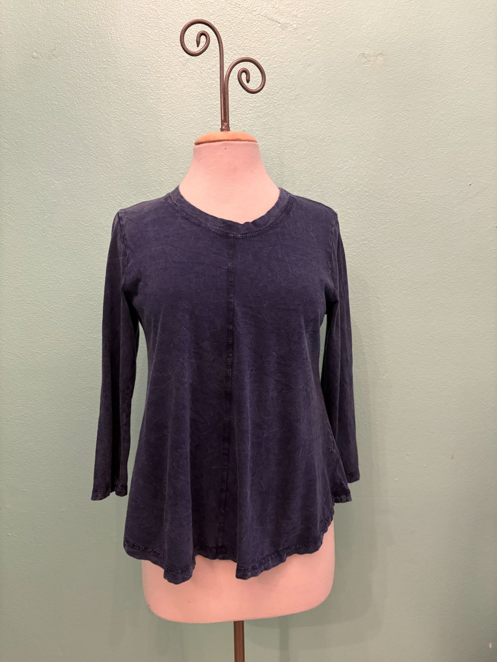 SWING CREW NECK 3/4 SLEEVE TEE-MINERAL INDIGO-COTTON LANI