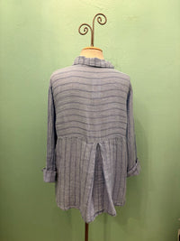 BLUE STRIPE CROP EASY SHIRT-BELLFLOWER-CUT LOOSE