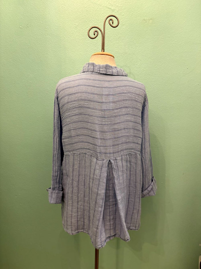 BLUE STRIPE CROP EASY SHIRT-BELLFLOWER-CUT LOOSE